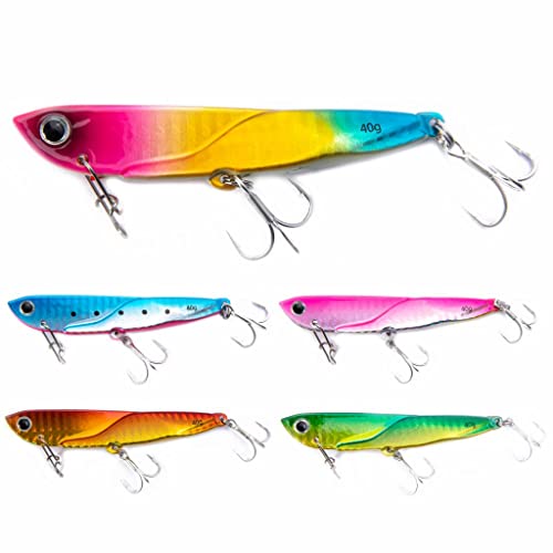 Seiranlure Saltwater Jigs 20G(0.7Oz) 30G(1.1Oz) 40G(1.6Oz) 5Pcs Artificial Lures Jigging Lure Fishing Jigs Flounder Lure Blade Spinner Jigs Metal Swim Jigs Sr-Sg Swim Jig #TOP3