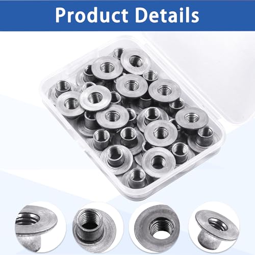 Glarks 30pcs M10 x 13mm Runde Basis Schweißen Tee-Mutter, Kohlenstoffstahl durch Loch Tee-Mutter, Flansch Einfügen weibliches Gewinde T-Muttern