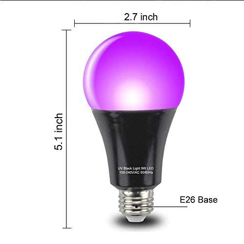 Glw Black Light Bulbs 9W 8 Pack A19 E26 Led Blacklight Bulb 385-400Nm Uva Black Lights For Blacklight, Glow In The Dark, Body Paint, Fluorescent Poster, Neon Glow #TOP1