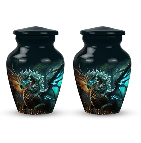 SUBSH Dragon Forest Awakening - Pack of 2 - Funeral Decorative Urns for Human Remains - Memorial Keepsake for Adults - Small Cremation Urn for Male & Female Ashes