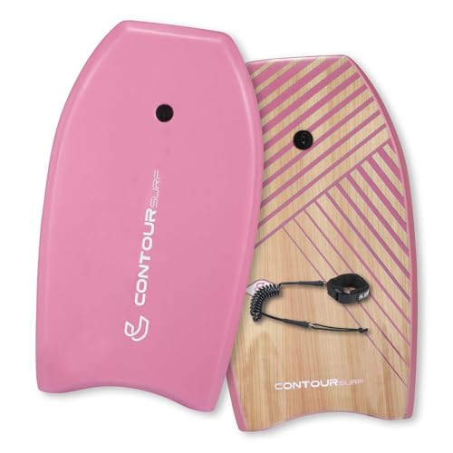 CONTOUR SURF Reed Body Board 33 Inches Bodyboard Body Boards for Beach Kids Lightweight EPS Core Dual Channel Double Swivel Coiled Wrist Leash for All...