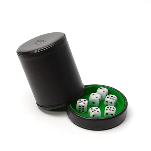 Luck Lab Black Leather Dice Cup With Lid Including 6 Matching Pearl Dice - Green Velvet Interior For Quiet Shaking - Use For Liars Dice Farkle Yahtzee Board Games, Black #TOP1