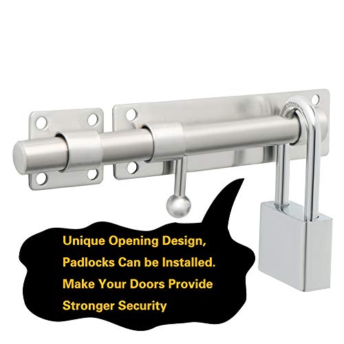 Alise Slide Bolt Gate Latch,Padlock Latches Heavy Duty Barrel Bolts Safety Door Lock,Double Sided Gate Hardware For Fence Gate,Ms8000-Ls 6 Inch Solid Sus304 Stainless Steel Brushed Nickel #TOP3