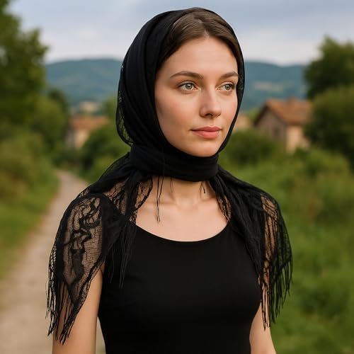 Lace Shawls and Wraps, Women Black Lace Wrap Shawl Triangle Fringe for Evening Dress Wedding Party 81 x 31in3