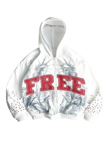 Floerns Men's Y2k Long Sleeve Zip Up Hoodie Graphic Streetwear