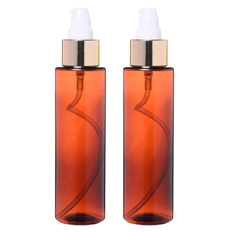 Round Amber Bottle, 100ml (Pack of 2) with Golden White Lotion Pump Serum, Essential Oils, Blends, DIY Skin Care, Cosmetics, Multipurpose Bottle for Home and Travel Purpose-image-43