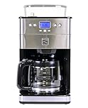 Kenmore Elite Grind and Brew Coffee Maker with Built‑In Burr Grinder, Automatic Drip Machine, 12‑Cup Programmable Brewer, Bean‑to‑Cup Cafetera, Stainless Steel Coffee Maker for Home & Office