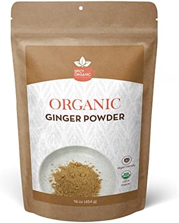 SPICY ORGANIC Ginger Powder - 100% Pure USDA Organic - Non-GMO, Gluten-Free - Comes in a Resealable Pack - Raw Ground Ginger Root - 44 Servings Per Container, 16 Oz (454 grams)