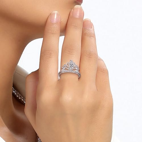925 Sterling Silver Cubic Zirconia Crown Rings for Women Love Heart Simulated Dimond Eternity Band Rings 18K White Gold Plated S925 Promise Wedding Statement Engagement Rings Gift for Her Size 94