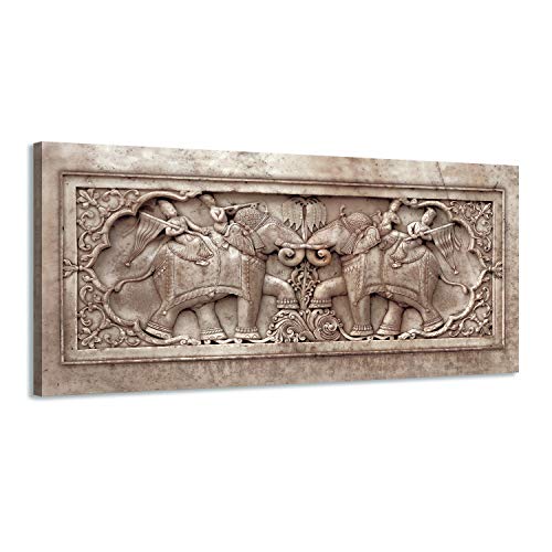Arjazia Tableau Éléphant Indien - Toile Zen Décoration Murale - 60 x 30 cm et 80 x 40 cm - Impression sur Toile - Déco Maison pour Salon et Chambre...