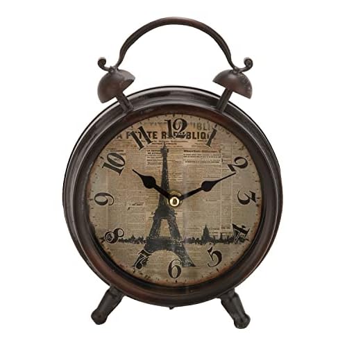 Deco 79 Metal Eiffel Tower Clock with Bell Style Top, 6″ x 3″ x 9″, Black
