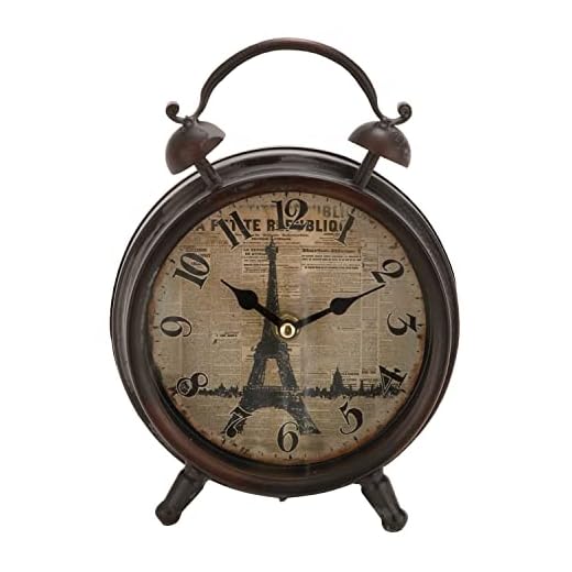 Deco 79 Metal Eiffel Tower Clock with Bell Style Top, 6" x 3" x 9", Black
