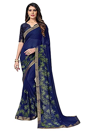 Image of RAJESHWAR FASHION WITH RF Women's Georgette Printed Sarees For Women With Jacquard Work Lace Border & Blouse