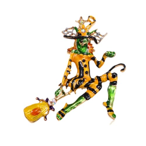 Broche sorcière volante en métal argenté pour costume Halloween homme