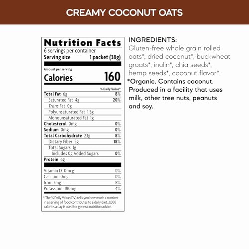 Nature'S Path 15403U Qi'A Superfood Organic Gluten Free Creamy Coconut Instant Oatmeal,6 Packets,Non-Gmo,35G Whole Grains,6G Plant Based Protein,High Fiber,By Nature'S Path thumb #4