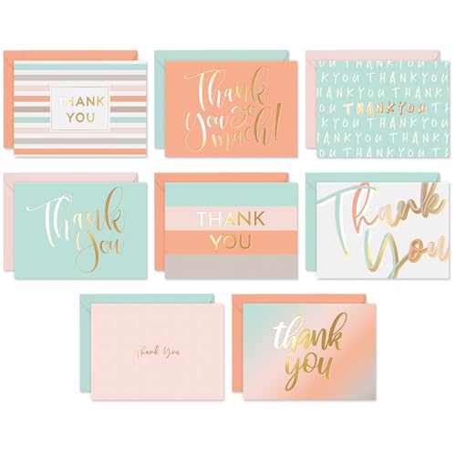 Sweetzer & Orange Blank Thank You Cards with Envelopes, Set of 24 Notecards in 3 Colors, Includes Card Box, Perfect for Teachers, Baby Showers, Weddings, or Business Appreciation