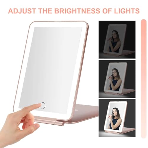 Image of Prime Pick Glow Pro Travel Vanity Mirror Rechargeable Makeup Mirror LED Light 3 Color Lighting Dimmable Touch Control Portable Beauty Cosmetic Mirror for Women Pink