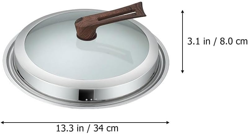 YARNOW 13.4 Inch Anti-Spill Wok Lid with Transparent Glass Cover and Stainless Steel Frame Wood Handle Pot Lid for Cooking and Food Storage Fits 34Cm Woks