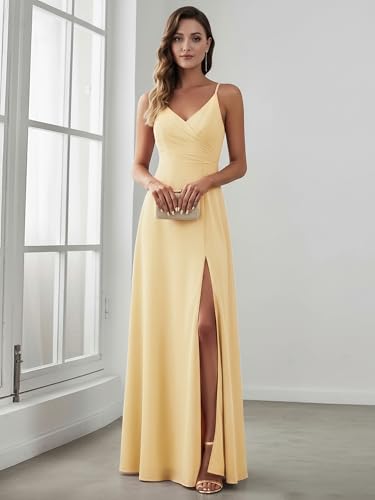 Image of Ever-Pretty Women's Sexy Side Slit V Neck Spaghetti Straps Chiffon A Line Bridesmaid Dress 0128B-PH