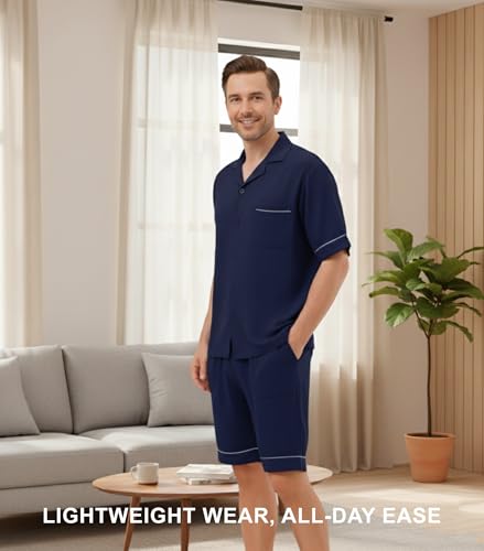 DAVID ARCHY Mens Pajamas Set Short Sleeve Summer Loungewear Soft Lightweight 2 Piece Pj Shorts Set with Pockets3