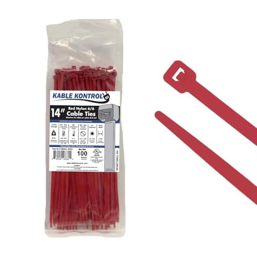 Image of Kable Kontrol - Color Zip Ties (100 Pack - All One Color) (14 Inch Long, Red)