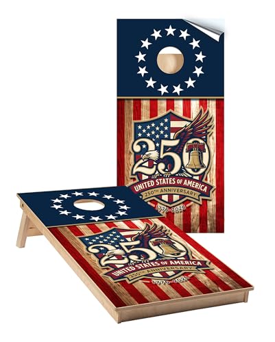 Cornhole Board Wraps #1010 - Wood U.S. 250 Years Flag Cornhole Wraps - Cornhole Graphic Decals - Includes Application Squeegee - Set of (2) 25" x 49" Wraps with Gloss Laminate