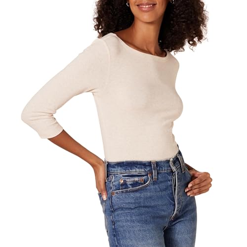 Image of Amazon Essentials Women's Slim-Fit 3 /4 Sleeve Boat Neck Tops Cotton Modal T-Shirt