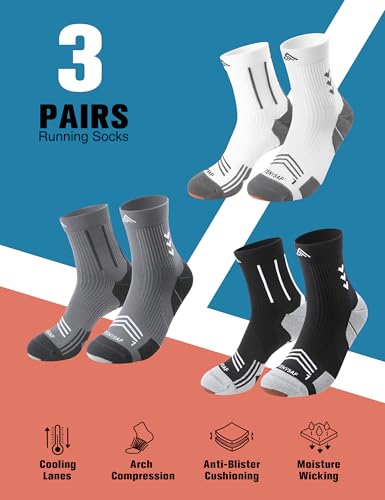 Compression Sport Running Socks: Athletic Crew Socks for Men Women Cycling Hiking Basketball Work,3 Pairs4