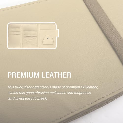 Image of Car Visor Organizer with Sunglass Holder,Multi-Functional Car Sun Visor Organizer with Zipper for Cards,Money,Tickets,Leather Interior Accessories (Beige)