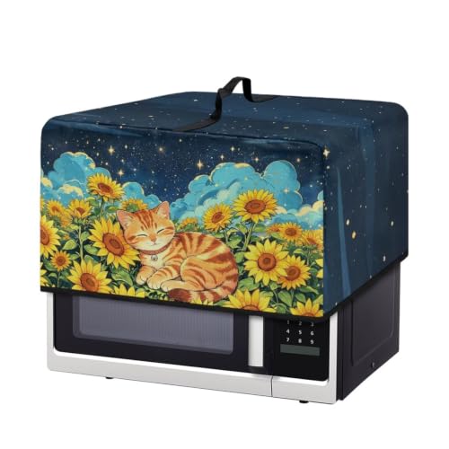 Image of Microwave Cover Air Fryer Toaster Oven Dust Cover Stain-Resistant Countertop Convection Oven Protector Kitchen Appliance Decor, S, Cartoon Cat Sunflower Pattern