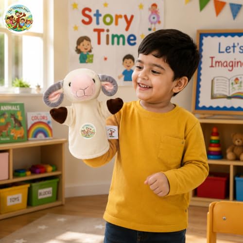 Image of Sheep Hand Puppet for Kids | Soft Plush Animal Puppet | Storytelling, Role Play, Preschool Learning Toy | Interactive Educational Puppet for Boys & Girls