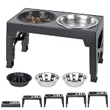 AUYAO Comedero Perro Elevado, con 2 Cuencos de Acero Inoxidable y 1 Bebederoo, Ajustable de 5 Alturas, Recipiente para Perros Pequeños, Medianos y Grandes