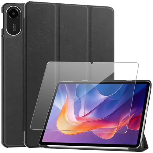 Ysjisy Funda para Xiaomi Redmi Pad 2 11'', Negro PU Cuero Billetera Flip Protectora Carcasa con 1 Piezas Cristal Templado Protector de Pantalla para Xiaomi Redmi Pad 2 11''