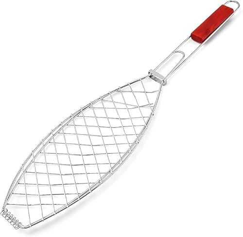 Yopple Stainless Steel Fish Grill Basket for Grilling, BBQ Grill Rack & Fish Fryer Tool, Fish Grilling Basket for Camping Grill, Charcoal BBQ, Smoker & Outdoor Cooking Grill Accessories