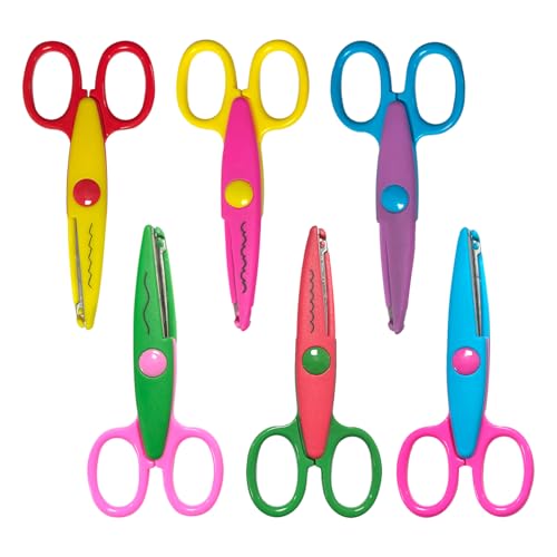 Lot de 6 Ciseaux de Bricolage, Artisanat Ciseaux Bord Décoratif Ciseauxs de Coupe en Zigzag, Dentelés Cranteurs Sécurité Design Coloré pour L'Artisanat Ciseaux Scrapbooking Bricolage Décoration