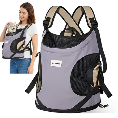 ALLSOPETS Zaino Cani Gatto, Zaino Trasportino Portatile per Animali Domestici Frontale, Zaino Ergonomico Traspirante con Cinghia di Sicurezza Integrata, Ideale per Viaggi in Moto (Viola Chiaro)