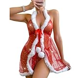 JasmyGirls Sexy Christmas Lingerie for Women Naughty Slutty Outfits Santa Mrs Claus Valentines Costumes Red Bow Present Unwrap Babydoll