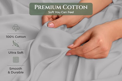 Image of Royale Linens 100% Cotton Pillow Cases Standard Size Set of 2 - Percale Pillowcase - Silver Pillow Cases Soft Cooling & Breathable Hotel Cotton Pillowcases, Fits Standard Pillows (20 inchx26 inch, Silver)