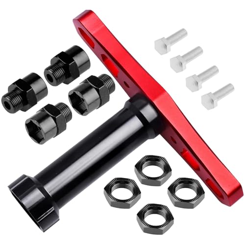 Hobbypark 12mm to 17mm Wheel Hex Hub Adapter Extension Conversion Offset for 1/10 RC Cars Trucks Off Road Buggy Upgrade 1/8 Tires (with Red Adapter)