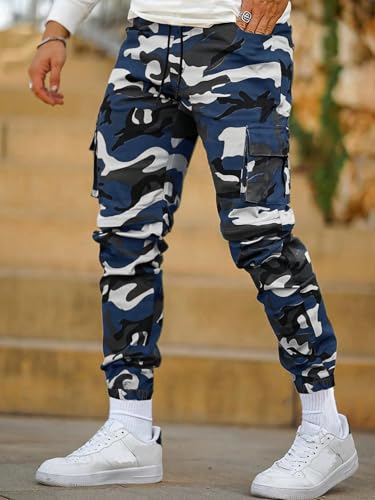 Image of TAGDO Men's Casual Cotton Camouflage Cargo Pants for Men | Army Utility Multi Pocket Style | Elastic with Drawstring Waist for Everyday Wear (2045)