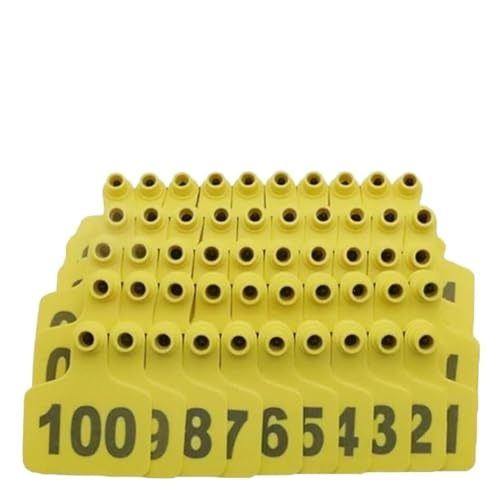 Étiquettes d'oreille en plastique pour bétail numérotées jaune lot de 100