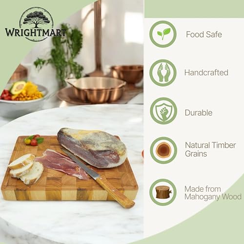 Tabla de cortar de madera de caoba de end grain con ranura para jugos, bloque grueso para preparación en cocina, para carne, pan, queso y charcutería, 35.56 cm x 25.4 cm x 3.81 cm miniatura 3