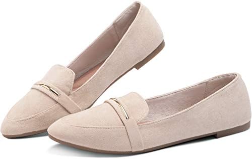 Obtaom Women’s Pointy Toe Loafer Flat Comfortable Faux Suede Work Shoes,Cute Penny Loafer Slip On Ballet Flat