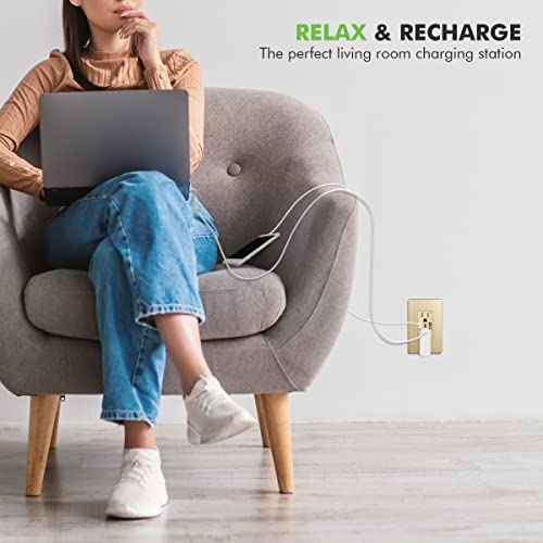 Topgreener Usb Outlet, 3-Port Type C Usb Wall Outlet, 15 Amp Tamper-Resistant Receptacle Plug, Charging Power Outlet With Usb Ports, Ul Listed, Tu21536Ac3-Gd, Gold With Wall Plate #TOP3