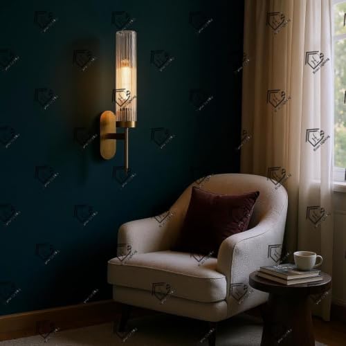 Image of Golden Mini Torchiere Wall Sconce with Fluted Cylindrical Glass for Decorative Living Rooms Wall Ceiling Lamp (02)