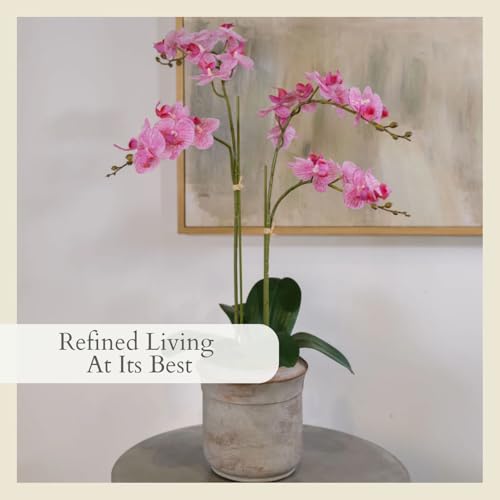 Image of CG Hunter Faux Pink Orchid Plant, Premium Artificial Indoor Flower Display Stands 24 inch, Beautiful Sculptural Blooms That Lasts Forever, Grey Planter Pot Included