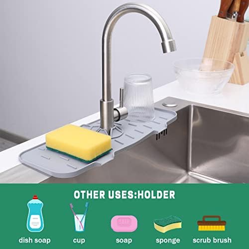 Dacitiery Silicone Faucet Mat, Sink Splash Guard, Faucet Splash Catcher, Kitchen Handle Drip Catcher Tray, Faucet Absorbent Mat for Kitchen Countertop, Bathroom and RV, Grey