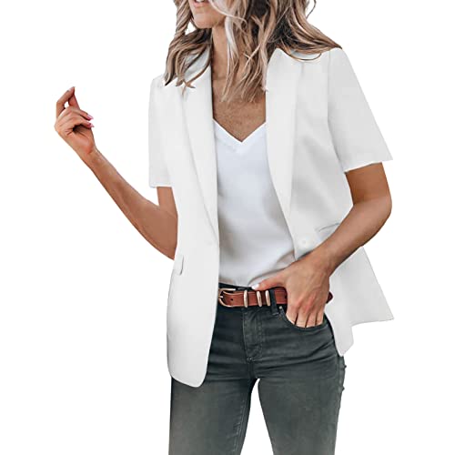 Short Sleeve Blazer Jacket for Women Casual Solid Single Button Lapel Short Sleeve Slim Suit Blazers Coat for Daliy
