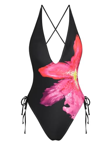 Image of ZAFUL Women Plunging One Piece Swimsuit Backless Cross Tie High Cut Thong One-Piece Bathing Suit