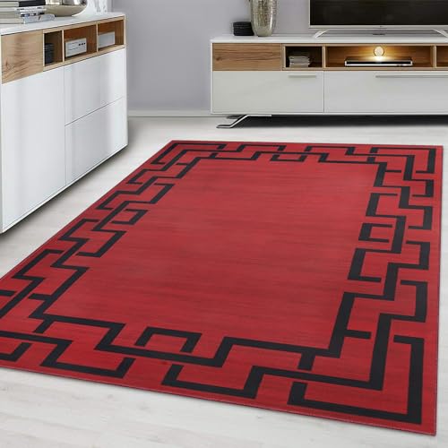 Hafaa Rugs Living Room 120x170 Red Area Rugs for Bedroom Greek key Style Large Printed Rug - Easy to Clean Soft Touch Floor Carpets for Kids Room (Lexi)